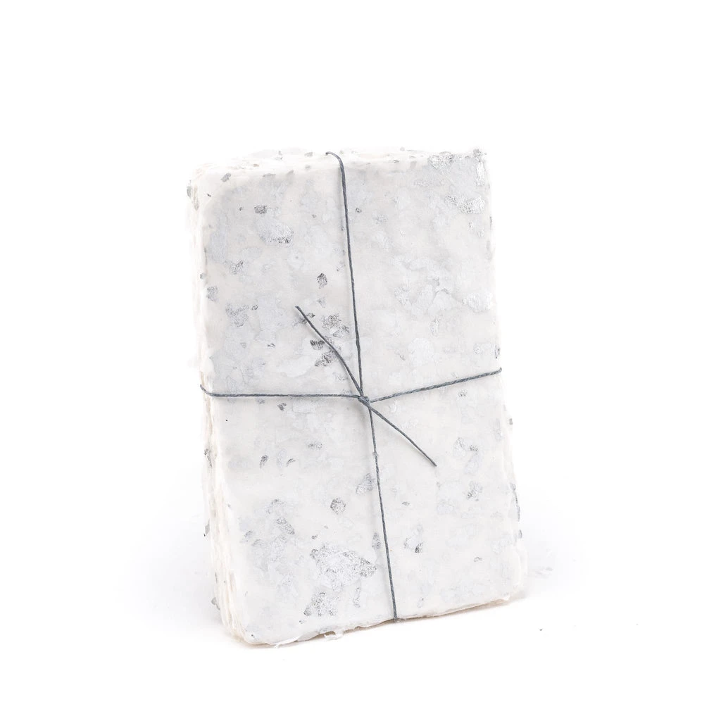 Handmade abaca paper embedded with silver leafing
